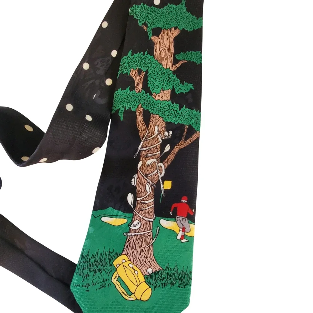 A. Rogers Mens Golf Novelty Silk Tie Black Green Funny Golfer‎ Tree Clubs 4x56